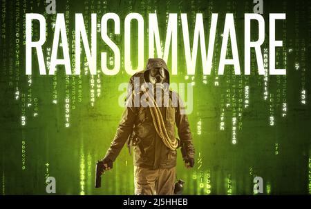 Faceless hacker with inscription concept Stock Photo