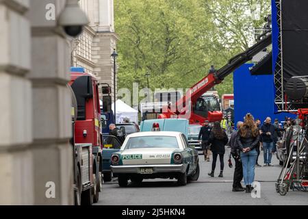 London, UK. 23rd Apr, 2022. Film set outside the Foreign and Commenwealth Office, in King Charles Street, London UK Credit: Ian Davidson/Alamy Live News Stock Photo