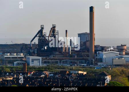 Port Talbot, Wales, UK.  23rd April 2022.  UK Weather:  General view of the blast furnaces at Tata steelworks at Port Talbot in Wales on a warm sunny evening.  Picture Credit: Graham Hunt/Alamy Live News Stock Photo