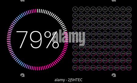 Set of gradient circle percentage meters from 0 to 100 for infographic, user interface design UI. Colorful pie chart downloading progress. Pie Chart Stock Vector