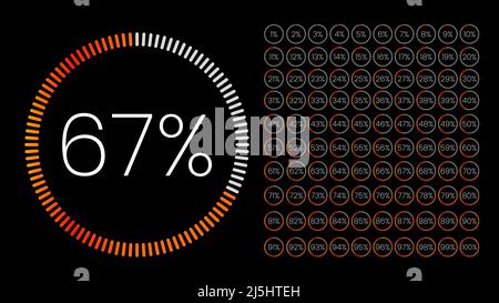 Set of gradient circle percentage meters from 0 to 100 for infographic, user interface design UI. Colorful pie chart downloading progress. Pie Chart Stock Vector