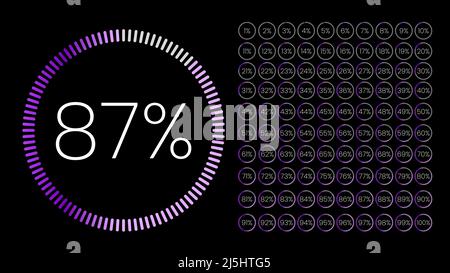 Set of gradient circle percentage meters from 0 to 100 for infographic, user interface design UI. Colorful pie chart downloading progress. Pie Chart Stock Vector