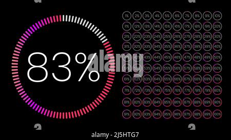 Set of gradient circle percentage meters from 0 to 100 for infographic, user interface design UI. Colorful pie chart downloading progress. Pie Chart Stock Vector