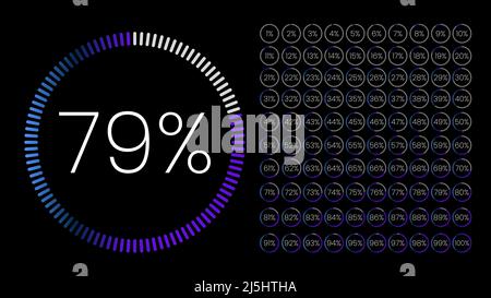 Set of gradient circle percentage meters from 0 to 100 for infographic, user interface design UI. Colorful pie chart downloading progress. Pie Chart Stock Vector