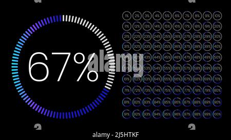 Set of gradient circle percentage meters from 0 to 100 for infographic, user interface design UI. Colorful pie chart downloading progress. Pie Chart Stock Vector