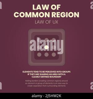 The vector illustration of the Law of common regions is a principle in a strong tendency to perceive items as grouped when they are within the same re Stock Vector