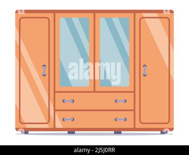 wooden wardrobe in the apartment for storing clothes. flat vector illustration. Stock Vector