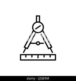 Compass tool and a ruler. Pixel perfect, editable stroke icon Stock Vector