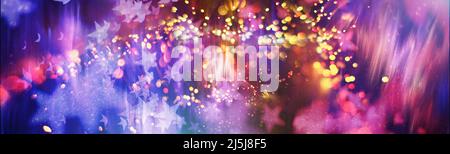 light color blur bokeh for background, abstract background. Bokeh light, shimmering blur lights on red.Cosmic explosion.Abstract blurred background in Stock Photo
