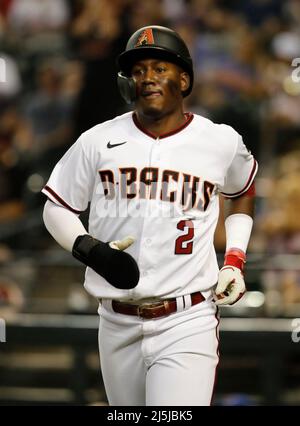 Phoenix, Arizona, USA. 23rd Apr, 2022. Kyle Nelson (50) of the Arizona  Diamondbacks walks off the field after getting the 3rd out of the to of the  same between the New York