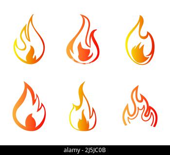 Fire icons in red orange yellow gradient color on white background set 2 Stock Vector