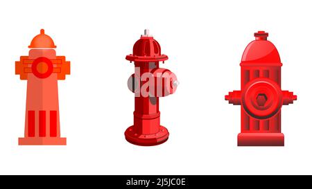 Fire hydrant flat vector icon set. Red fire hydrant. Set of 3 vector icons Stock Vector