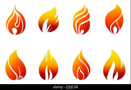 Fire icons in red orange yellow gradient color on white background set 3 Stock Vector