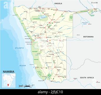 Detailed vector roads and national park map of Namibia Stock Vector