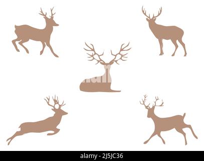 Deer vector icon set on white background. Set of five icons Stock Vector