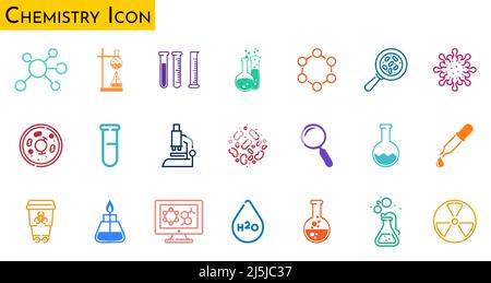 Colorful chemistry vector icons set on white background Stock Vector