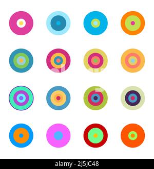 Colorful geometric circles vector icon set on white background Stock Vector