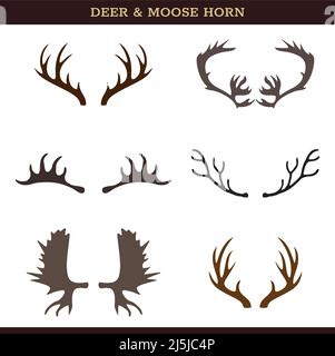 Deer and Moose Horn Vector Icon Set On White Background Stock Vector