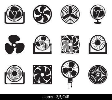 Fan vector icons in black color on white background. set of 12 vector icons Stock Vector