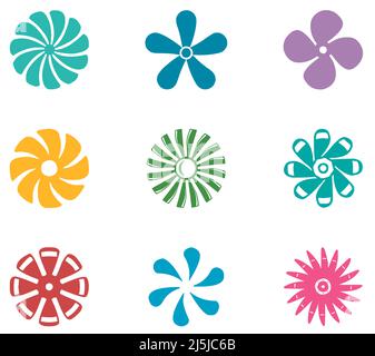 Spring flower flat vector icons on white background for stickers, labels, tags, scrap booking. Stock Vector