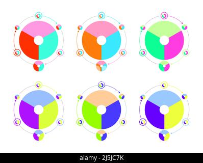 Info graphic circle pie chart with arrows. Set of 6. Vector illustration Stock Vector