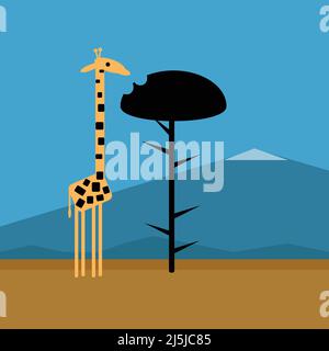 Giraffe in Savannah Africa . Mountains and Forest . Tourism Concept Vector Giraffe in Savannah Africa . Mountains and Forest . Tourism Concept Stock Vector