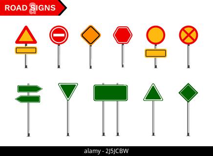Various highway road signs vector icon set on white backgrounds Stock Vector