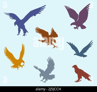 Colorful eagle flat vector icon set Stock Vector