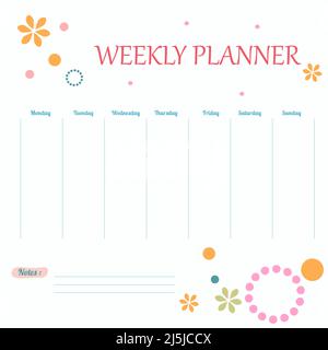 Funny casual weekly planner. Vector illustration Stock Vector