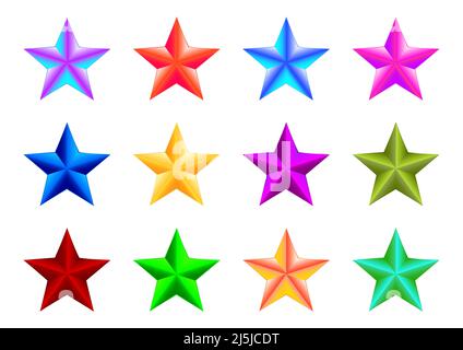 Colorful 3d vector star icon set Stock Vector
