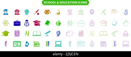 Colorful school and flat and line vector icon set Stock Vector