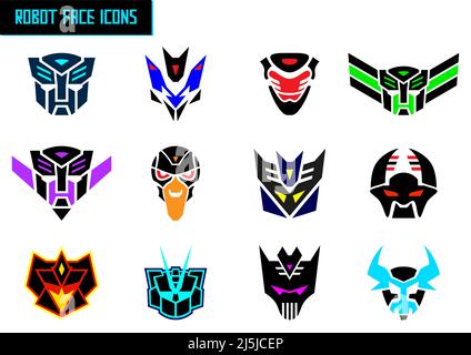 Robot face with various colors vector icon set Stock Vector