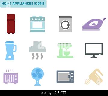 Home appliances colorful vector icon set Stock Vector