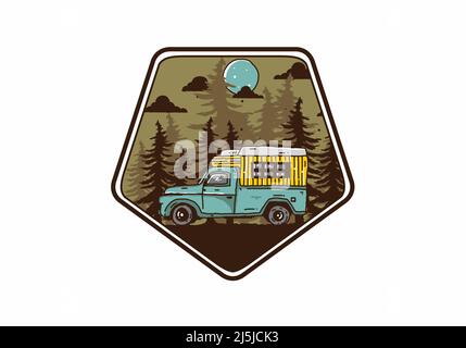 wood camper van in the forest illustration design Stock Vector