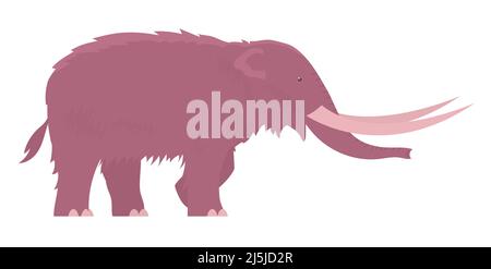 Ancient woolly american mammoth. Extinct animal of the Ice Age. Tusks and trunk. Vector cartoon illustration isolated on white background Stock Vector