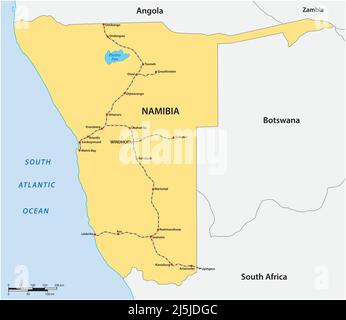 Route network map and train stations in Namibia Stock Vector
