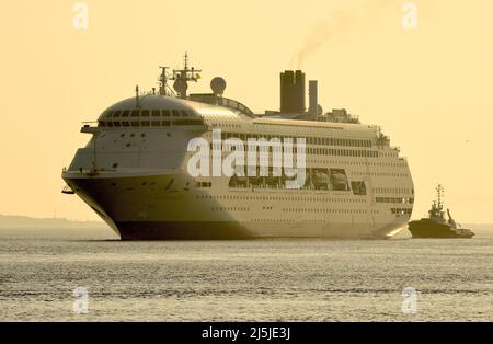 24/04/2022 London International Cruise Terminal Tilbury UK Ambassador Cruise Line flag ship Ambience is pictured returning to London International Cru Stock Photo