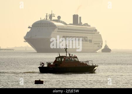 24/04/2022 London International Cruise Terminal Tilbury UK Ambassador Cruise Line flag ship Ambience is pictured returning to London International Cru Stock Photo