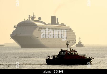 24/04/2022 London International Cruise Terminal Tilbury UK Ambassador Cruise Line flag ship Ambience is pictured returning to London International Cru Stock Photo