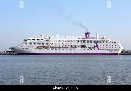 24/04/2022 London International Cruise Terminal Tilbury UK Ambassador Cruise Line flag ship Ambience is pictured returning to London International Cru Stock Photo