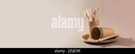Disposable paper tableware Stock Photo