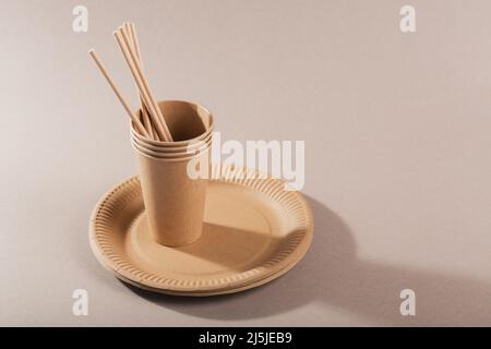 Eco-friendly disposable utensils made of craft paper Stock Photo