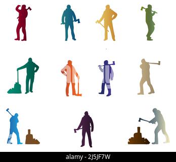 Woodcutter man vector icon set Stock Vector