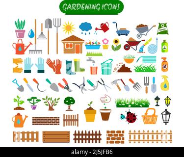 Colorful gardening vector icon set Stock Vector