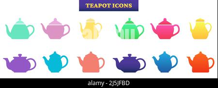 Colorful teapot vector icon set Stock Vector