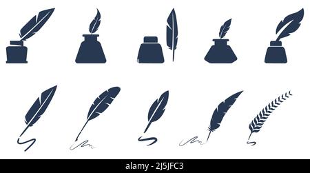 Ink well or ink pot vector icon set Stock Vector