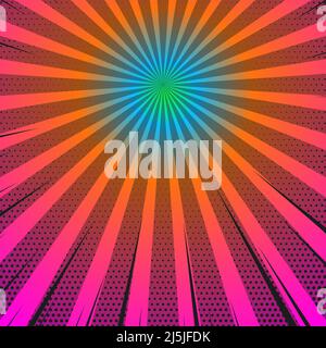Halfdot sunburst vector background in pink, orange, blue and green color Stock Vector