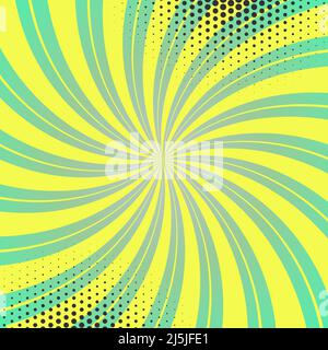 Halfdot swirl sunburst vector background in yellow and light green color Stock Vector