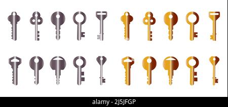 Metal gold silver keys vector icon set Stock Vector