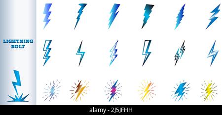 Colorful lightning bolt vector icon set Stock Vector
